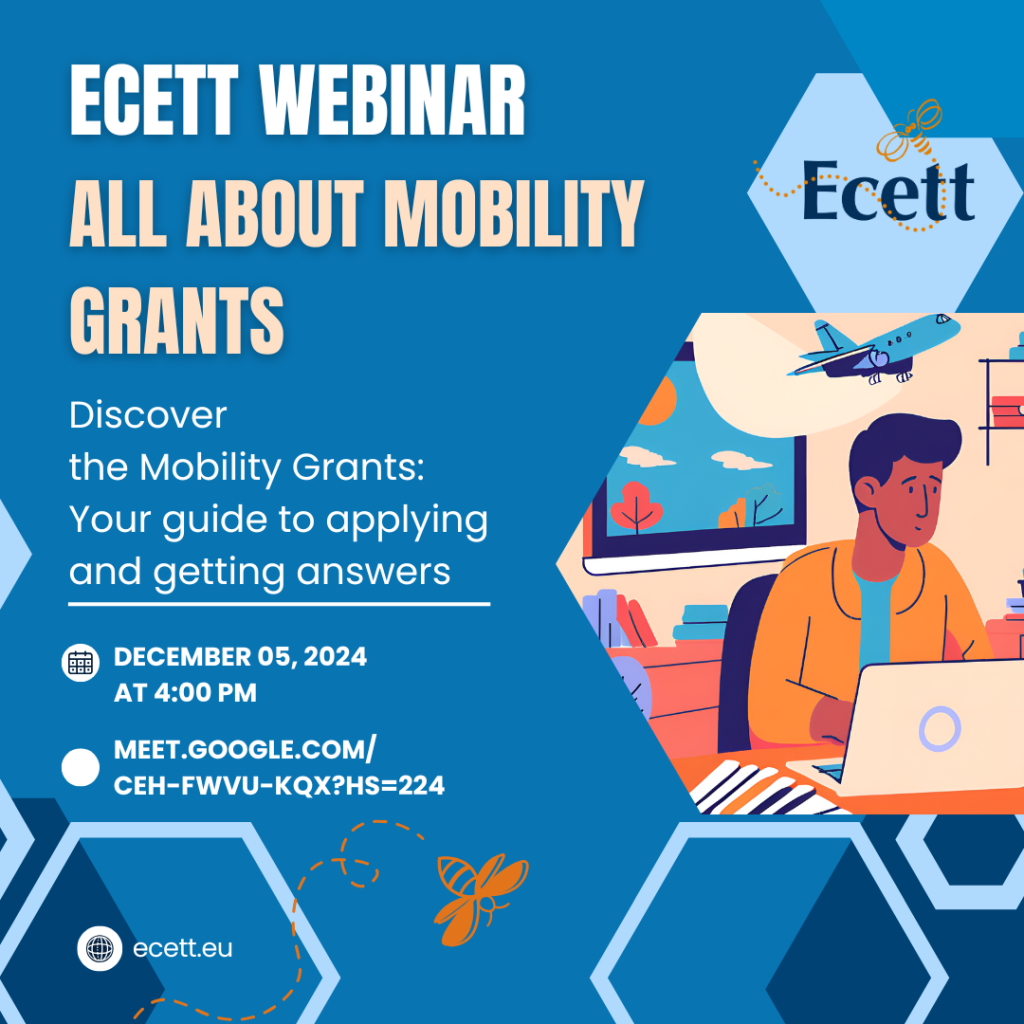 Participants attending the Ecett webinar on mobility grants, featuring Georges van der Straten, discussing Erasmus+ opportunities and professional growth for social workers.