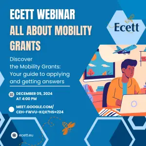 Participants attending the Ecett webinar on mobility grants, featuring Georges van der Straten, discussing Erasmus+ opportunities and professional growth for social workers.