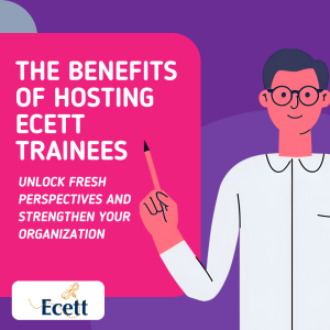 An experienced professional mentoring a motivated trainee, symbolizing collaboration, growth, and the benefits of hosting ECETT trainees